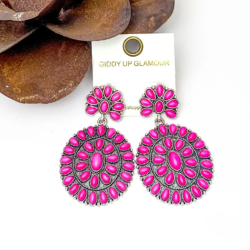 Rose Gold Earrings-Double Cluster Western Earrings in Fuchsia Pink