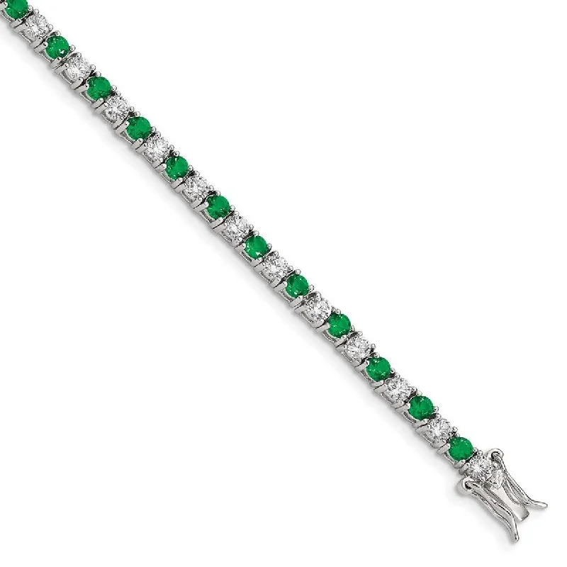 Turquoise bead bangles-Arrow Bangles-Curata 925 Sterling Silver Polished Safety clasp Box Catch Closure Green and White CZ Cubic Zirconia Simulated Diamond Bracelet