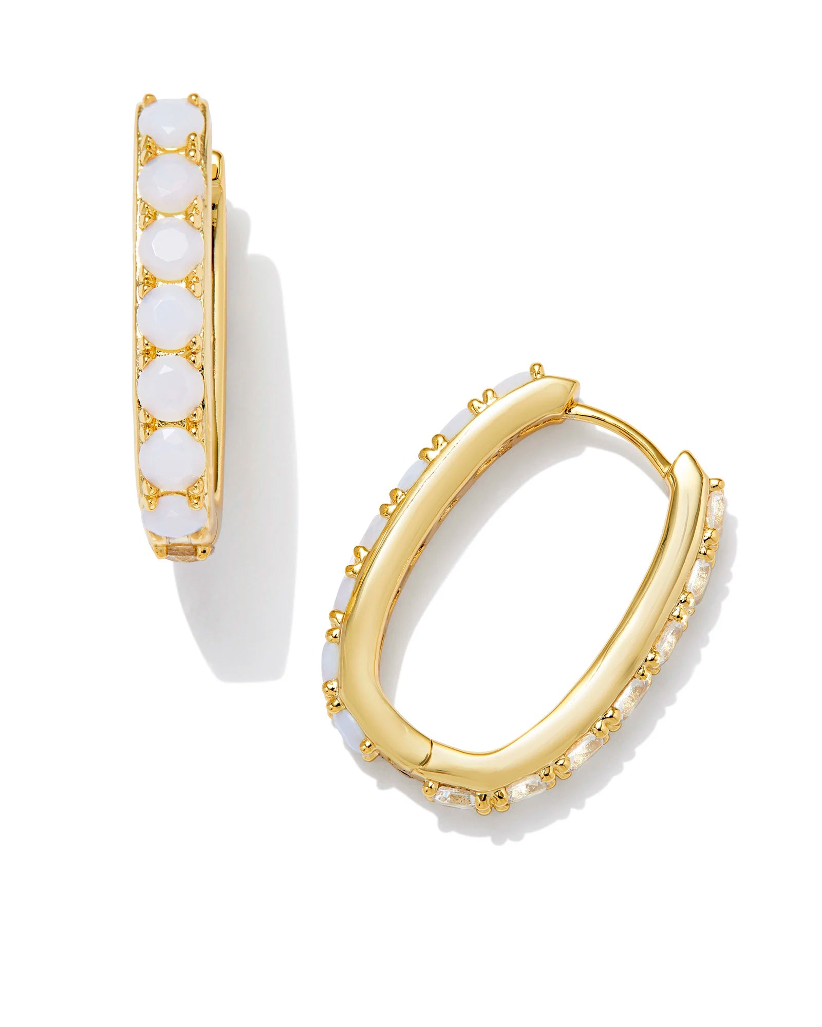 Minimalist Earrings-Kendra Scott | Chandler Gold Hoop Earrings in White Opalite Mix