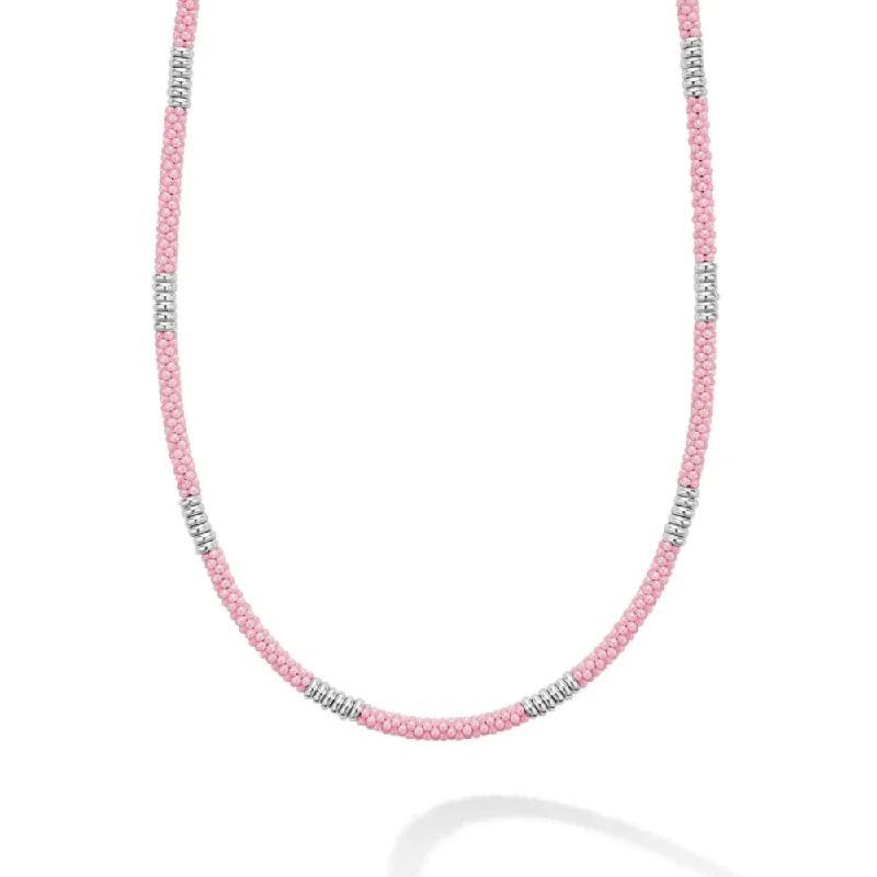 Thick weave necklaces-Lock Necklaces-Lagos Pink Caviar Silver Station Ceramic Beaded Necklace, 3mm