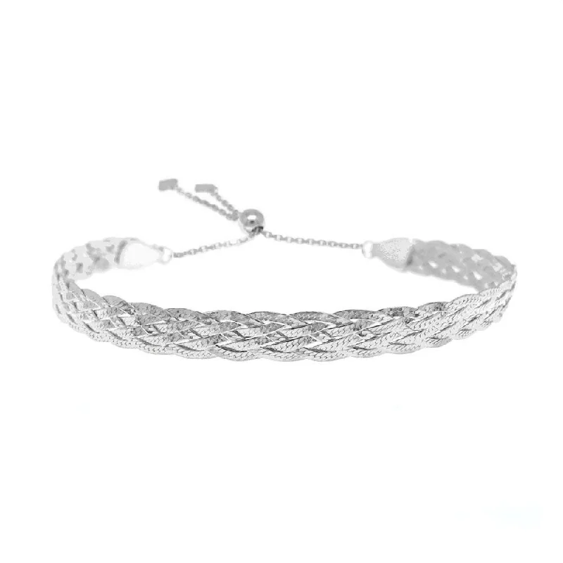 Bead charm bangles-Arrow Bangles-925 Sterling Silver Braided Herringbone Adjustable Bracelet