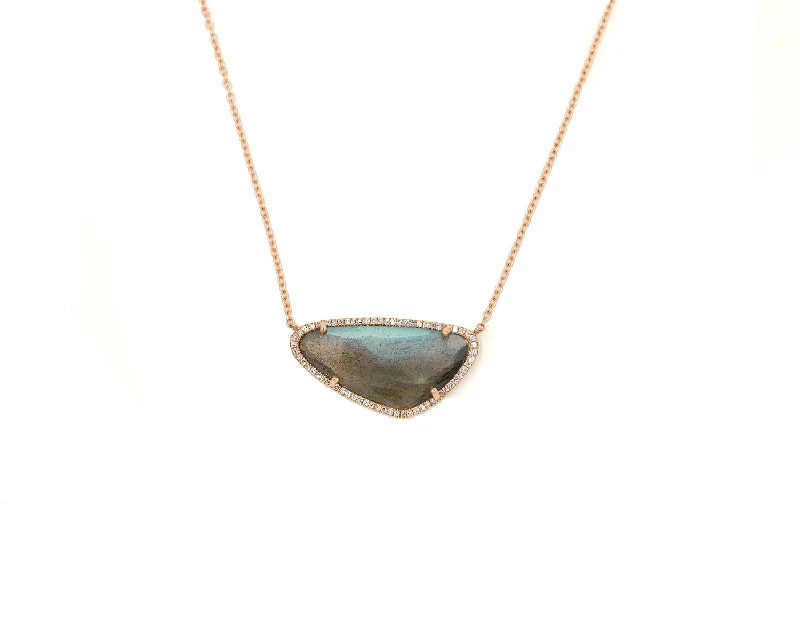 Strong chain necklaces-Arrow Necklaces-14k Rose Gold Diamond Pave and labradorite slice necklace