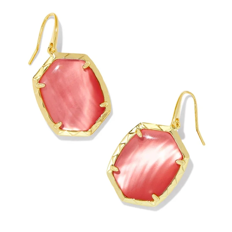 Gold Earrings-Kendra Scott | Daphne Gold Drop Earrings in Coral Pink Mother of Pearl