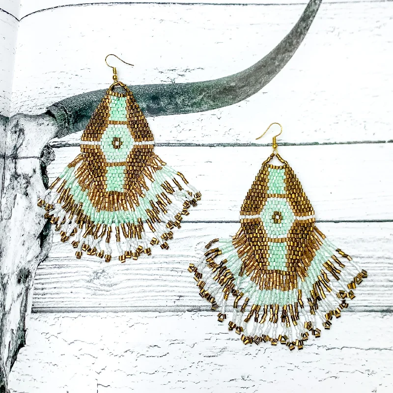 Elegant Earrings-Here For The Beads Dangle Earrings With Gold, White, and Blue Beads