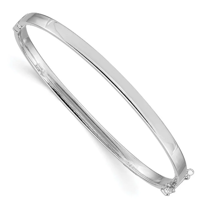 Thin accent bangles-Lightweight Bangles-Curata 14k White Gold Polished Hollow tube Safety clasp 4mm Hinged Cuff Stackable Bangle Bracelet