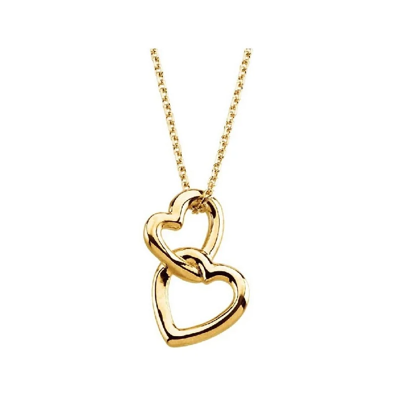 Regency style necklaces-Mermaid Necklaces-Curata 14k Yellow Gold Polished Double Heart Pendant Necklace, 16"