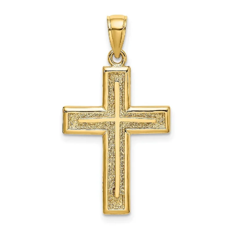 Flexible cord necklaces-Cross Necklaces-Curata 14k Yellow Gold Textured Framed Cross Pendant Necklace 19.3mm x 31.3mm