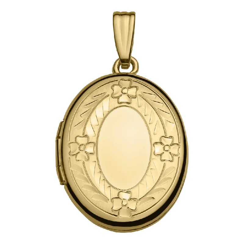 Polished name necklaces-Heart Necklaces-14k Yellow Gold Oval Engraved Locket Necklace