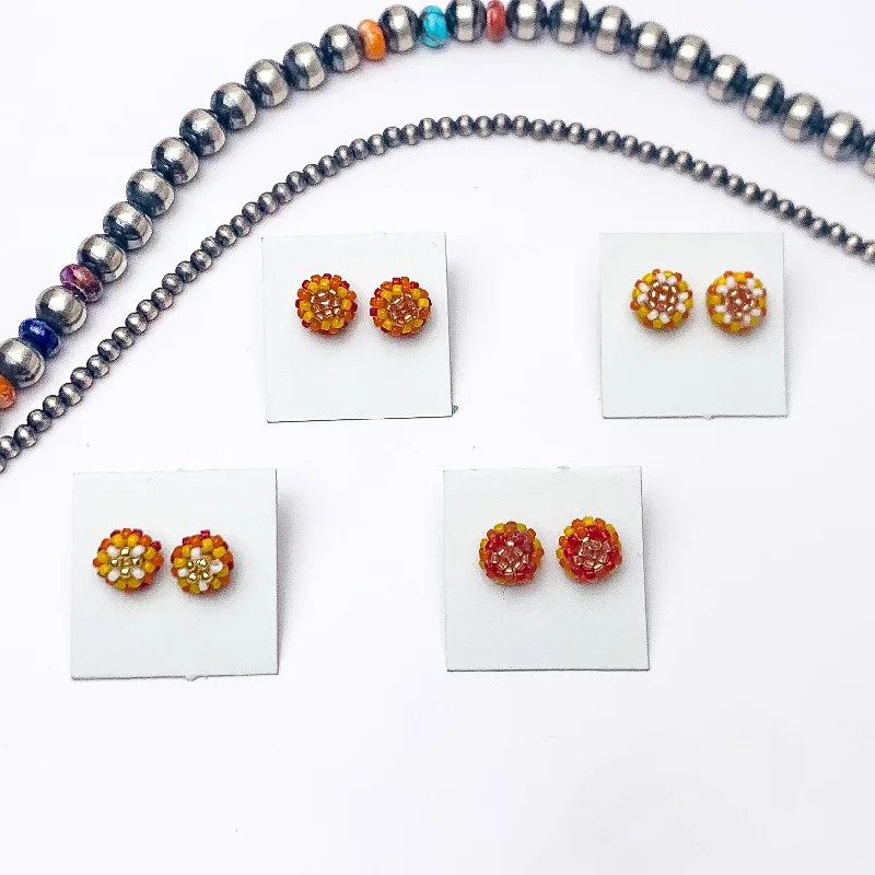 Handcrafted Earrings-Navajo | Navajo Handmade Beaded Stud Earrings in Gold, Yellow, and Orange