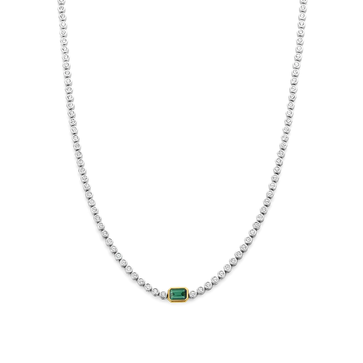 Broad chain necklaces-Unique Necklaces-Ti Sento Necklace with Emerald Green Cubic Zirconia