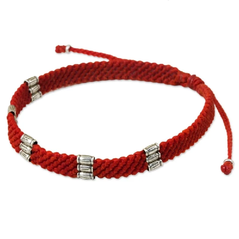 Swirl pattern bangles-Square Rings-Handcrafted Silver 'Karen Bamboo in Scarlet' Bracelet (Thailand) - 7'6" x 9'6"