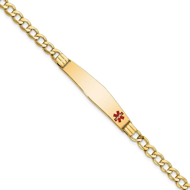 Square gem bangles-Hypoallergenic Rings-Curata 14k Yellow Gold 9mm Engravable Medical Red Enamel Miami Curb ID Bracelet