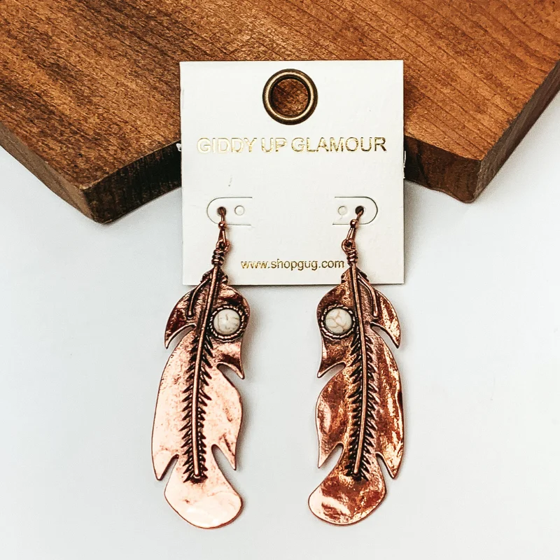 Rose Gold Earrings-Western Feather Drop Earrings in Copper