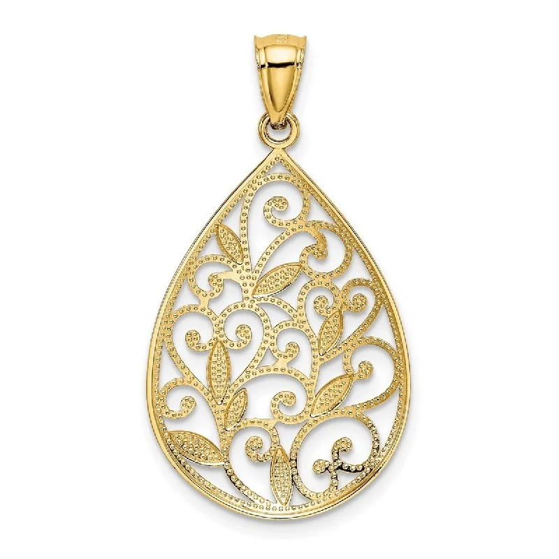 Bold druzy necklaces-Cultural Necklaces-Curata 14k Yellow Gold 18" 30x18mm Textured Filigree Teardrop Necklace