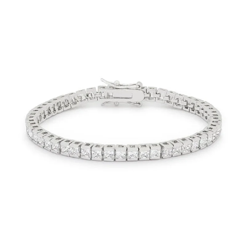 Polished metal bangles-Thin Rings-Princess Cubic Zirconia Tennis Bracelet Dazzling Cz Women's Bracelet - 7 Inch