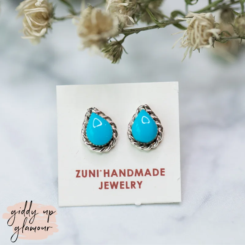 Space Earrings-Zuni | Zuni Handmade Teardrop Stud Earrings in Turquoise