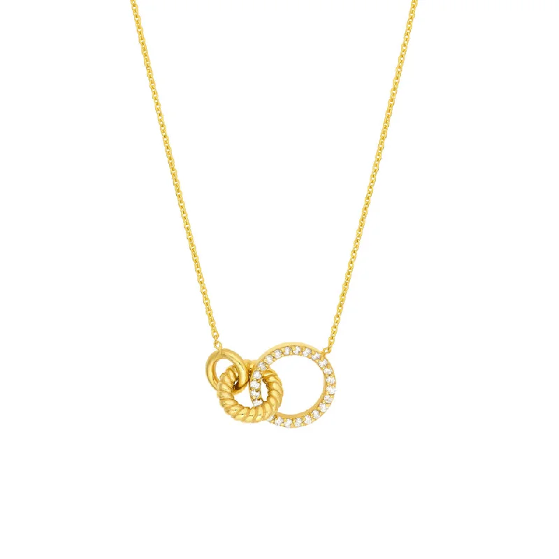 Galaxy charm necklaces-Trendy Necklaces-14k Gold Linked Circle Ring Necklace with Diamonds