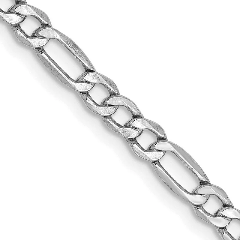 Bright modern bangles-Vintage Bangles-Curata 14k White Gold 3.5mm Semi-solid Figaro Chain Bracelet - 8 Inch