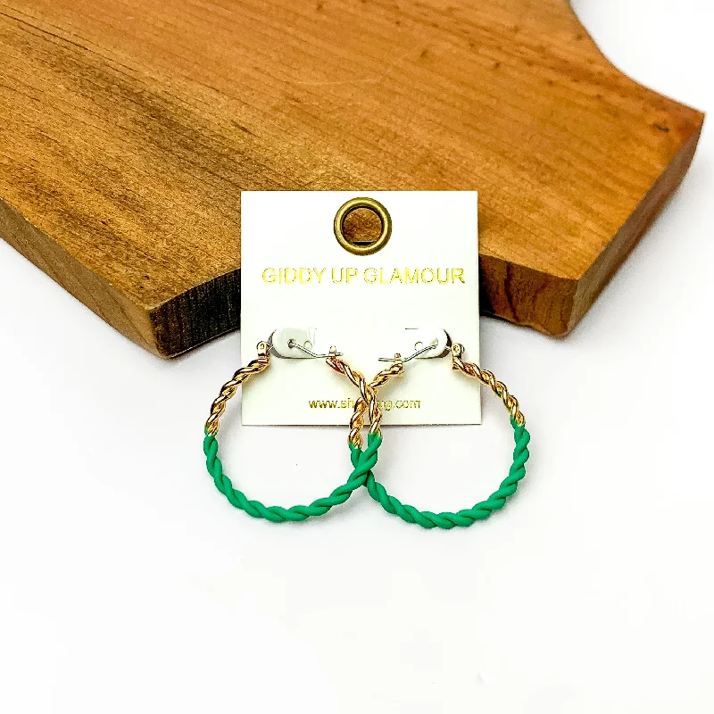 Unicorn Earrings-Twisted Gold Tone Hoop Earrings in Green