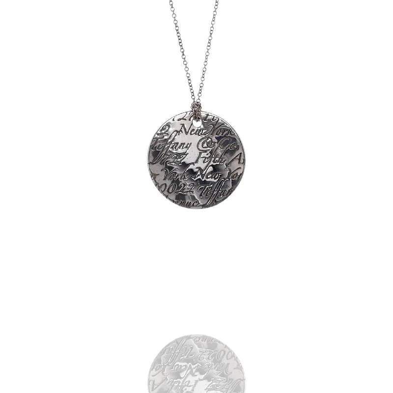 Smooth disc necklaces-Party Necklaces-Estate Tiffany & Co Sterling Large "Notes" 727 Fifth Avenue Tag Pendant Necklace