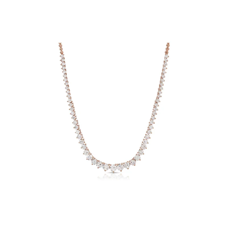 Thin filigree necklaces-Monogram Necklaces-14K Rose Gold Diamond Prong Set Tennis Necklace