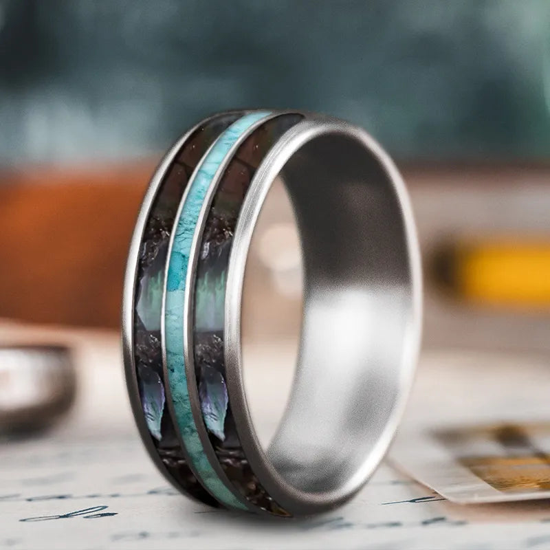 Pure band rings-Custom Design - 3-Inlay Narrow Center Ring iJ8ri1cYIlukBWzq4UtApRv3