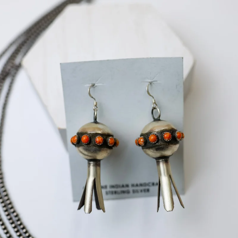 Abstract Earrings-Monica Smith | Navajo Handmade Sterling Silver Blossom Earrings with Orange Spiny Oyster