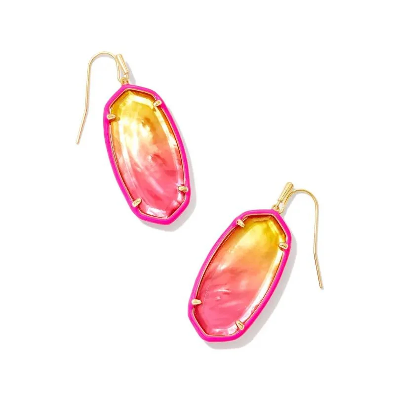 Gothic Earrings-Kendra Scott | Elle Gold Enamel Framed Drop Earrings in Sunset Ombre Illusion