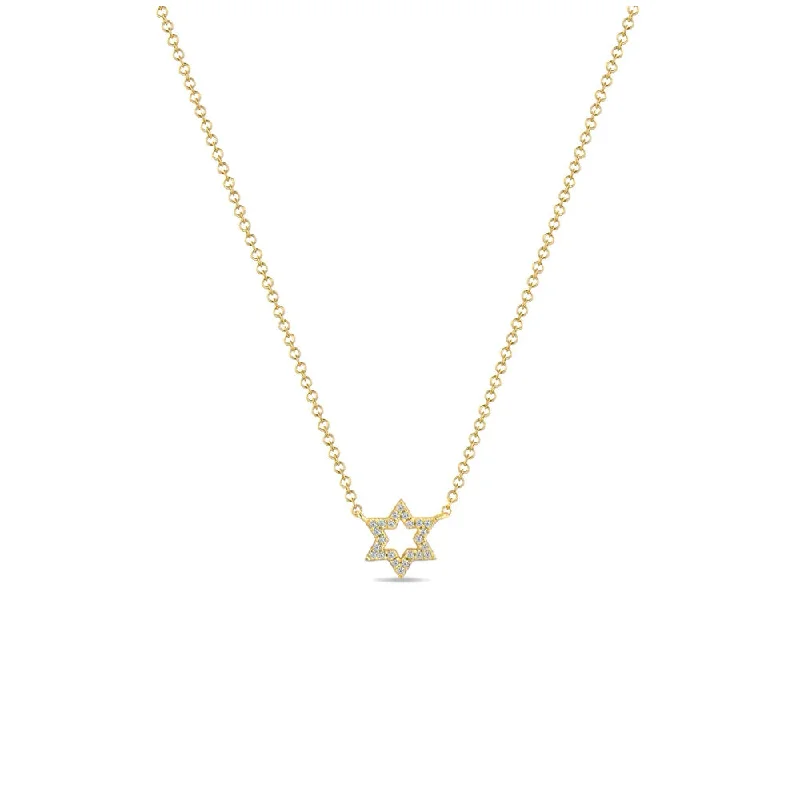 Hope eye necklaces-Affordable Necklaces-14K Diamond Open Star of David Necklace