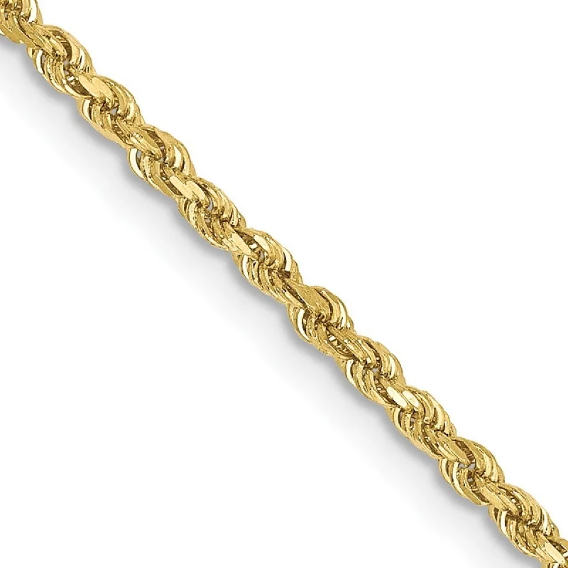 Hand-polished bangles-Queen Rings-Curata 10k Yellow Gold 7" Solid 2mm Sparkle Cut Rope Chain Bracelet