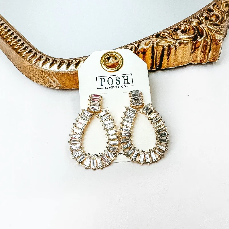 Designer Earrings-Posh by Pink Panache | Gold Tone Rhinestone Teardrop Earrings