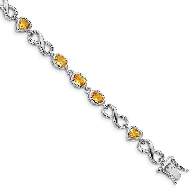 High cuff bangles-Dragon Bangles-Curata 925 Sterling Silver Polished Box Catch Closure Oval Love Heart Citrine Bracelet