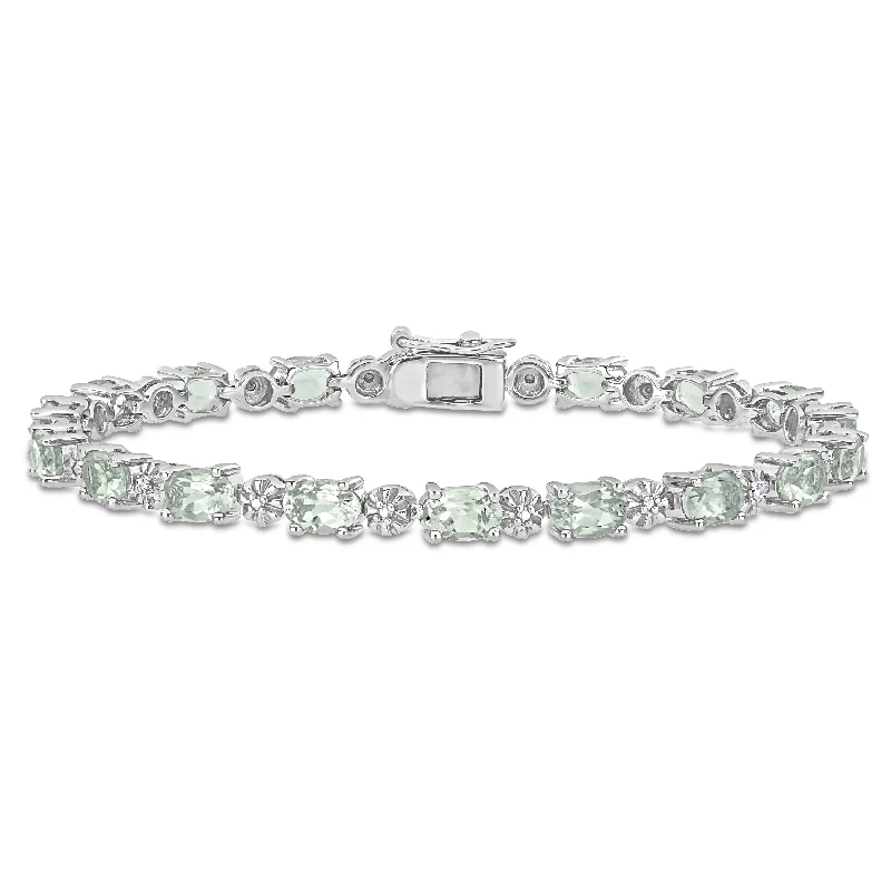 Bright link bangles-Lock Rings-Miadora Sterling Silver Green Amethyst and Diamond Accent Tennis Bracelet