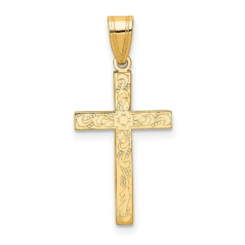 Elegant design necklaces-Fantasy Necklaces-Curata 14k Yellow Gold Solid Polished 18" Floral Cross Pendant Necklace - 18x12mm