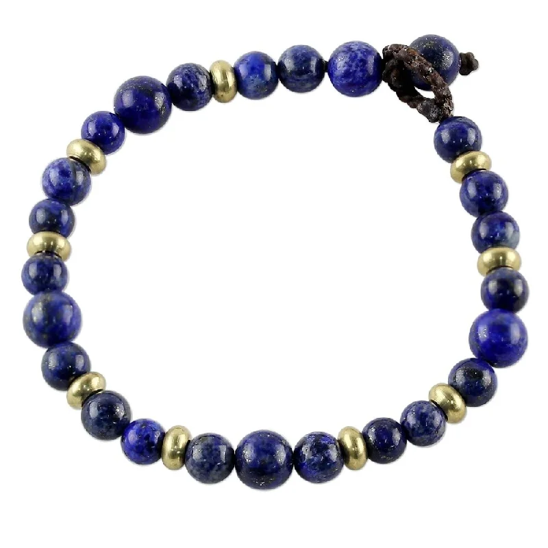 Spinel stone bangles-Adjustable Bangles-NOVICA Handmade Beautiful Thai in Blue Brass Lapis Lazuli Bracelet (Thailand)