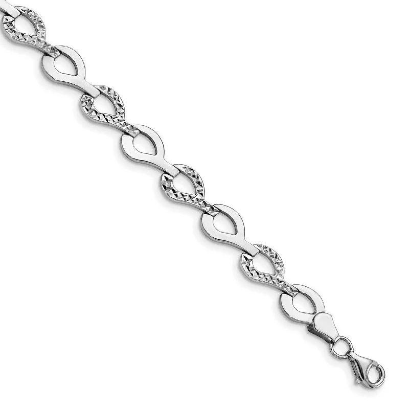 Heavy stone bangles-Fantasy Bangles-Curata 10k White Gold Polished Textured Alternating Flat Link Bracelet 7.5 Inch