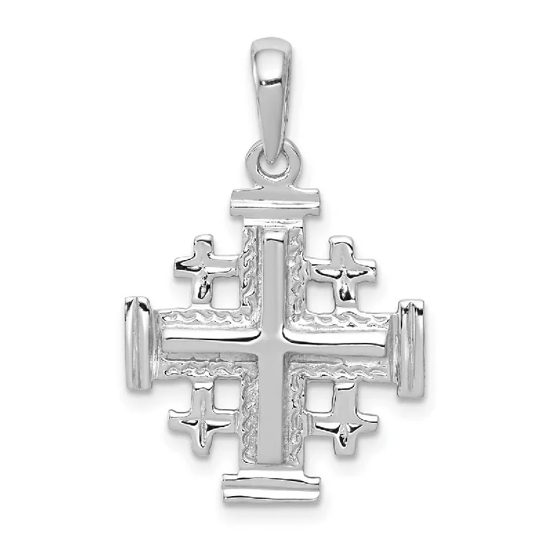 High gloss necklaces-Designer Necklaces-Curata 14k White Gold 18" Solid Polished Jerusalem Cross Pendant Necklace - 20x18mm