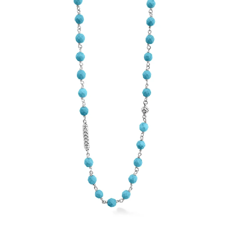 Handwoven necklaces-Charm Necklaces-Lagos Caviar Icon Long Turquoise Beaded Necklace