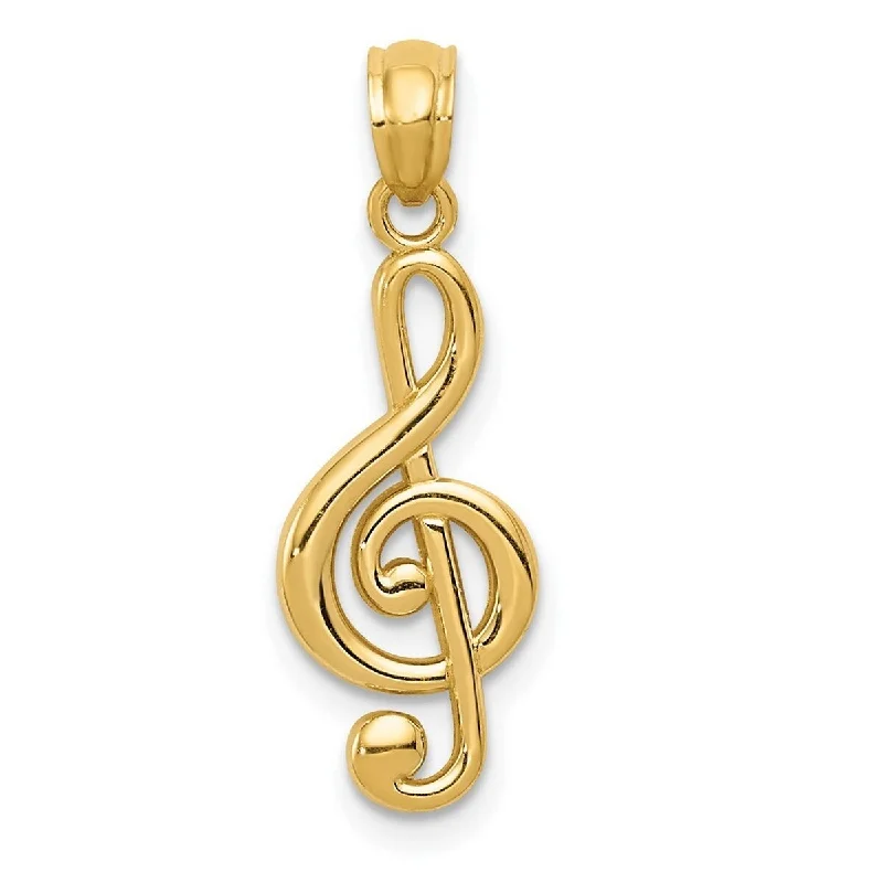 Pure gem necklaces-Unicorn Necklaces-Curata 14k Yellow Gold 18" 18x7.5mm Polished Treble Clef Music Note Necklace