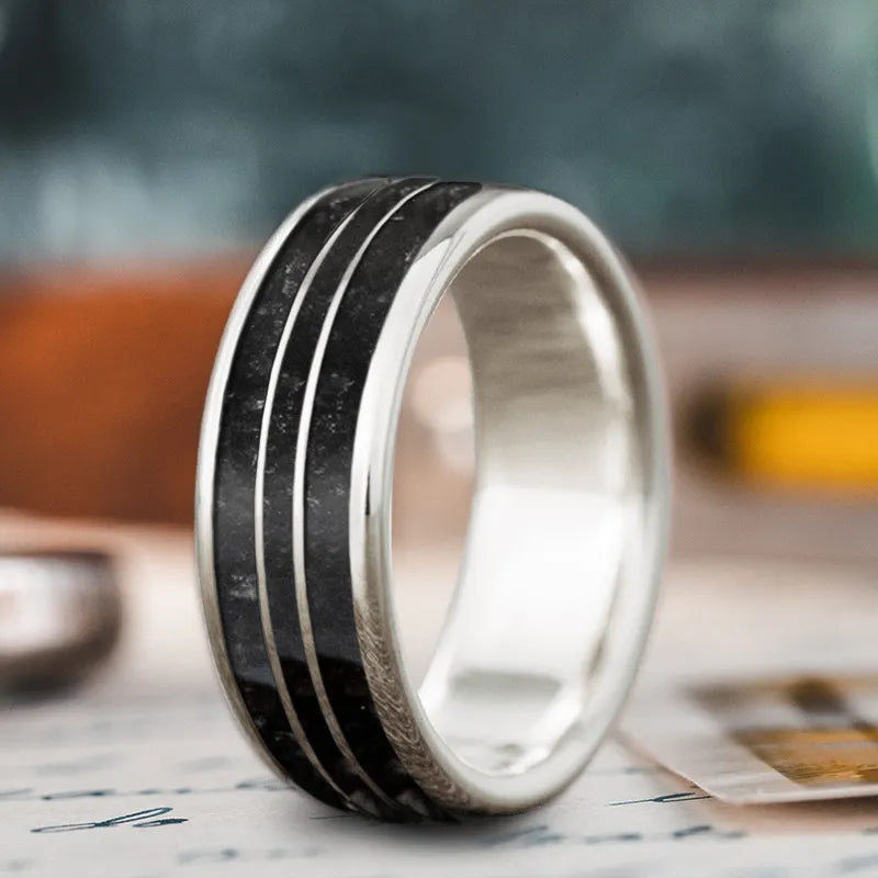 Curved band rings-Custom Design - 3-Inlay Narrow Center Ring CSQQR9yf2VnQti4qkb1iqRFz