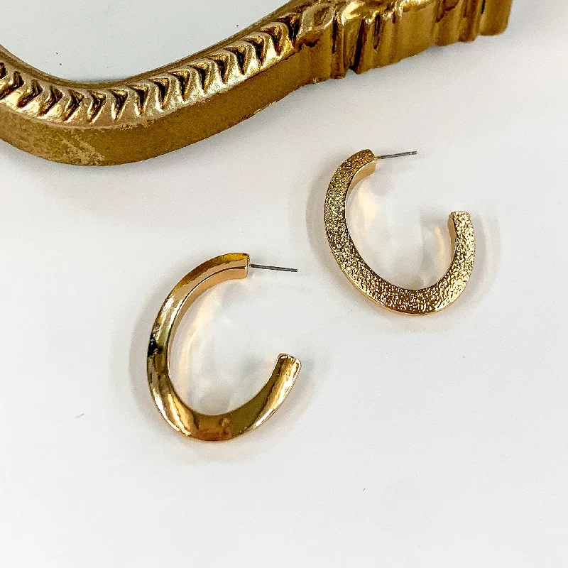 Artisan Earrings-Thick Oval Gold Tone Hoop Earrings