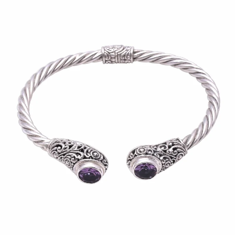 Thread wrap bangles-Angel Rings-NOVICA Royal Pattern, Amethyst cuff bracelet