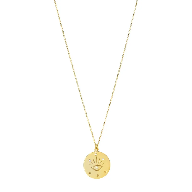 Short pendant necklaces-Chain Necklaces-gold plated evil eye medallion necklace