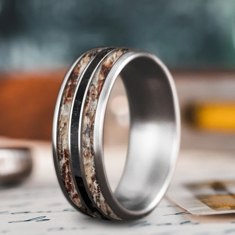 Aged bronze rings-Custom Design - 3-Inlay Narrow Center Ring c8NbQI_wewqU_qK099OFU9vR