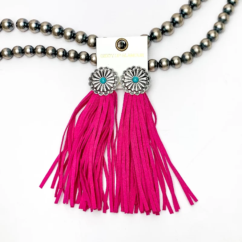 French Hook Earrings-Rodeo Runway Tassel Earrings in Hot Pink