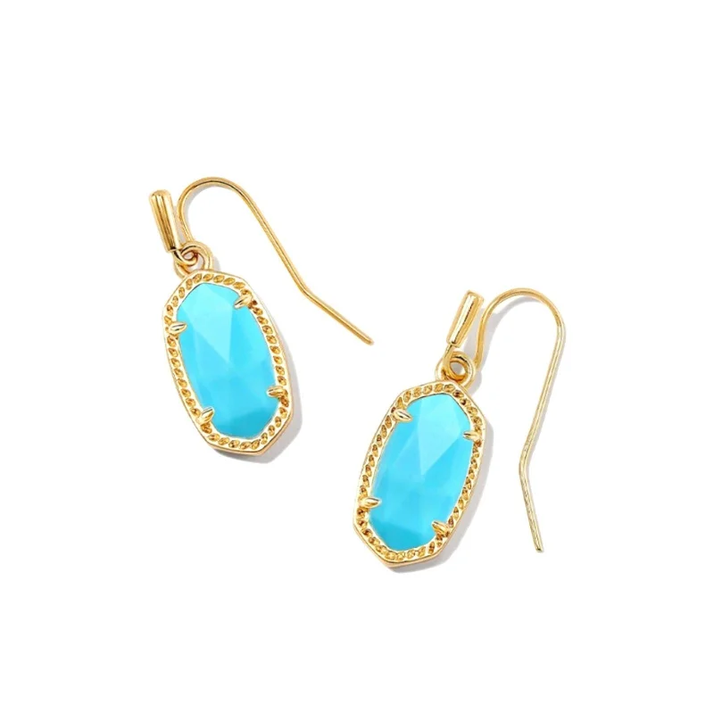 Geometric Earrings-Kendra Scott | Lee Gold Earrings in Variegated Turquoise Magnesite