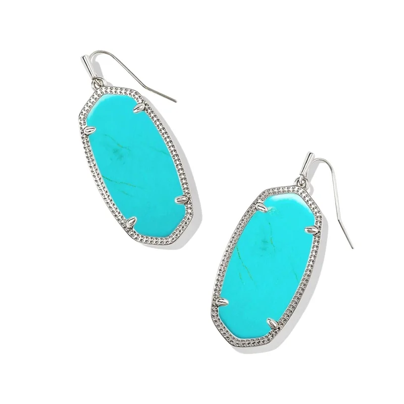 Push-Back Earrings-Kendra Scott | Elle Silver Drop Earrings in Variegated Turquoise Magnesite