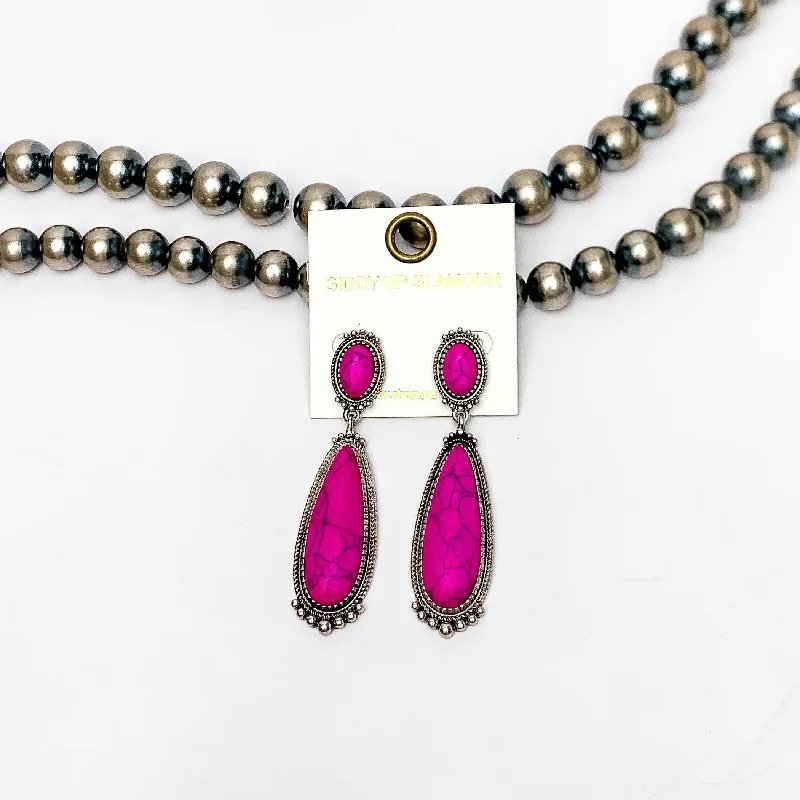 Dangle Earrings-Southern Saturdays Silver Tone Drop Earrings in Hot Pink