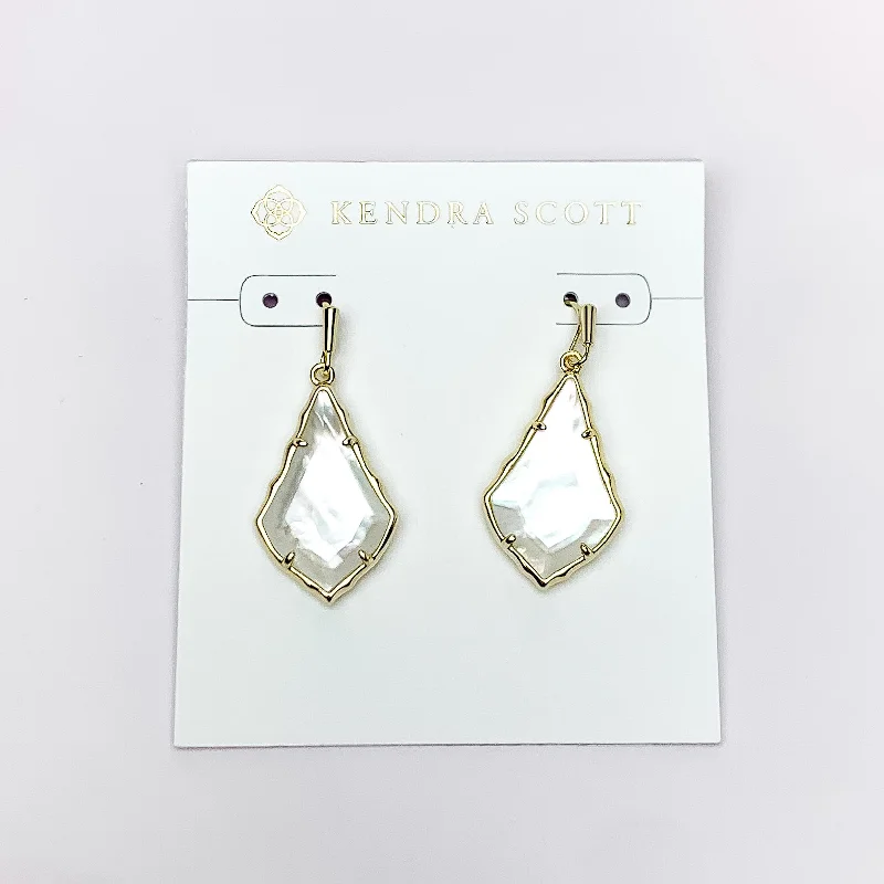 Fashion Earrings-Kendra Scott | Small Faceted Alex Gold Drop Earrings in Ivory Illusion