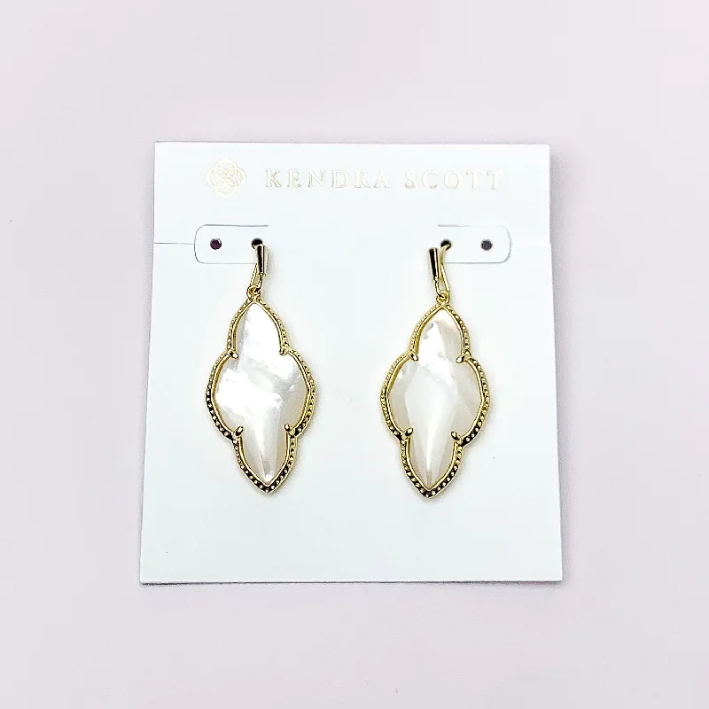 Animal Earrings-Kendra Scott | Abbie Gold Drop Earrings in Ivory Mother of Pearl